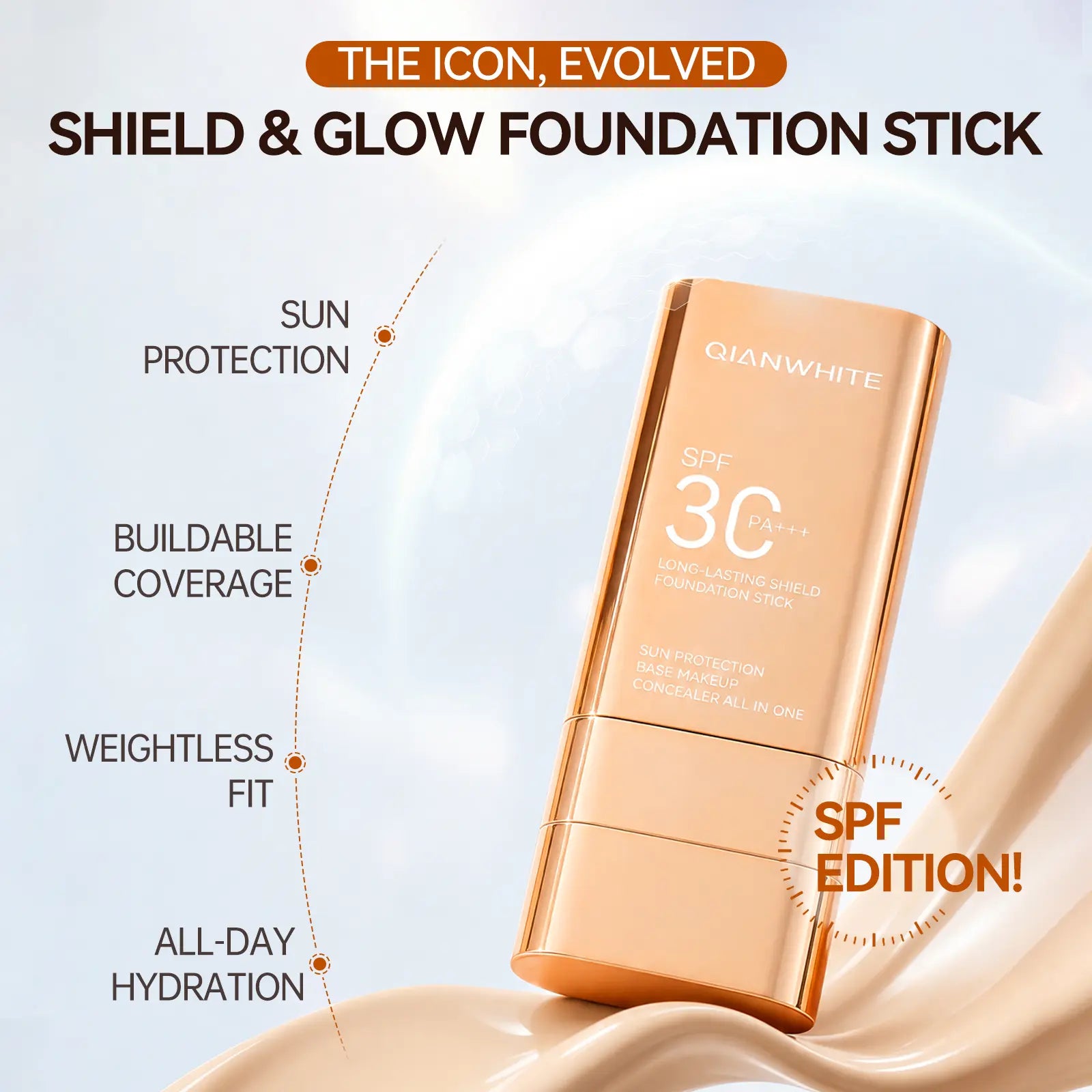 QIANWHITE Mineral Tinted Sunscreen Stick for Face - SPF Protection with Zinc Oxide and Titanium Dioxide, Travel Size Formula for Women