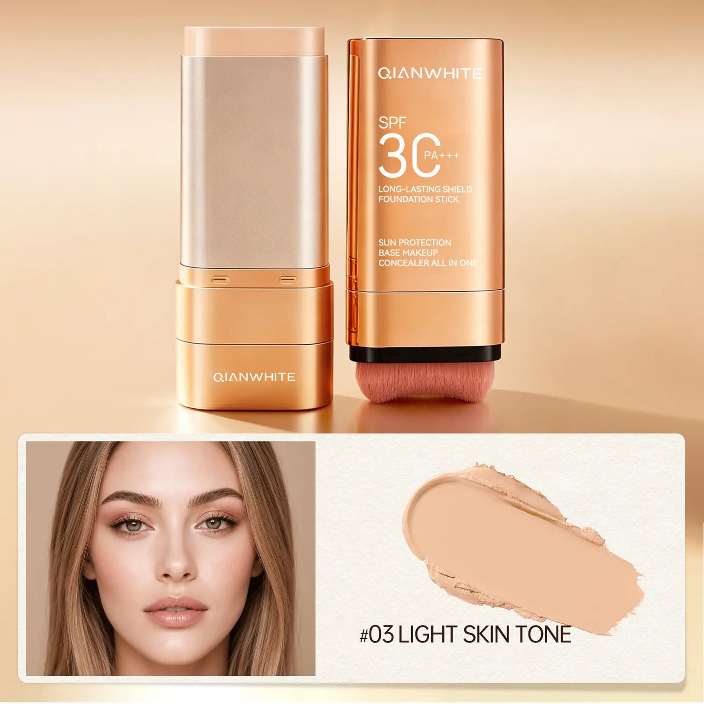 QIANWHITE Mineral Tinted Sunscreen Stick for Face - SPF Protection with Zinc Oxide and Titanium Dioxide, Travel Size Formula for Women